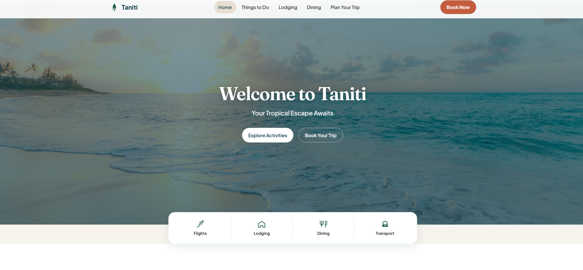 Screenshot of Taniti Travel island travel website